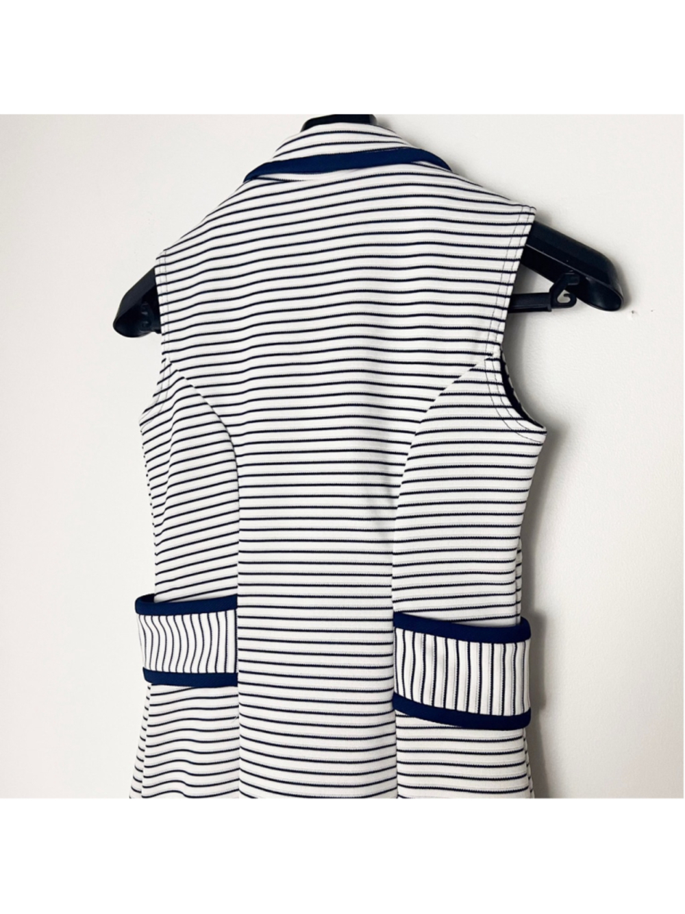 Vintage Navy White Striped Polo Dress Retro Mod Preppy Golf Tennis Nautical Sz S - Picture 8 of 9